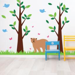 Nursery Forest Tree Wall Vinyl Stickers With Animals - Childrens Decals Kids Sticker Bedroom Playroom Decor Art Bear Birds Butterflies - thumbnail 2