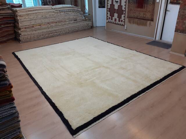 Handmade Beige Tulu Wool Rug With Black Border - Custom Size - image 1
