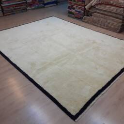 Handmade Beige Tulu Wool Rug With Black Border - Custom Size - thumbnail 2