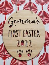 Personalised First Easter-Bamboo-Wooden Door-Wall Hanging-Easter-Easter Bunny-Kids Sign-Door Sign-Personalized-Easter Gift-My First Easter - thumbnail 1