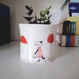 Handmade Ceramic Cat Planter Mushroom Decor