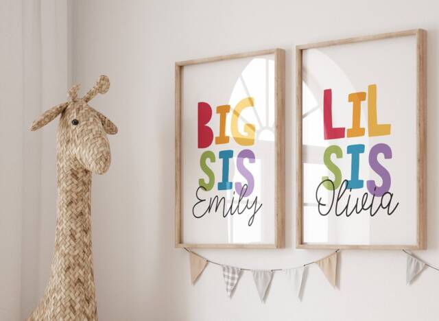 Set Of 2 Sister Prints, Sisters Make Best Friends, Big Sis Lil Sis, Girls Bedroom Decor, Wall Art, Siblings - image 1