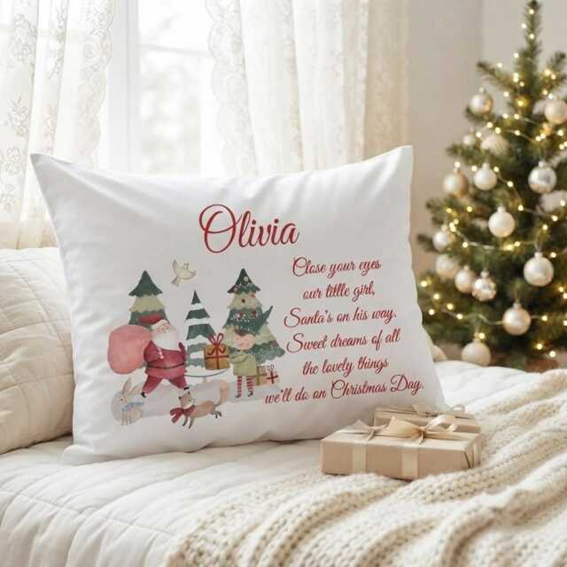 Personalised Santa Town Pillowcase, Kids Holiday Bedding, Custom Poem Cushion Cover - image 1