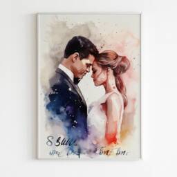 Custom Watercolor Couple Portrait - Wedding Anniversary Gift - thumbnail 3