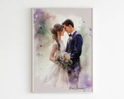 Custom Watercolor Couple Portrait - Wedding Anniversary Gift - thumbnail 1