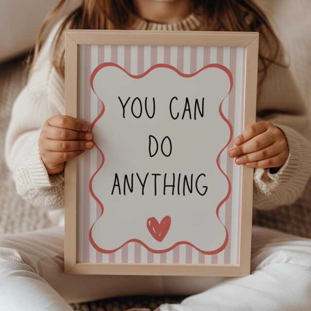 You Can Be Anything Pink Striped Girls Affirmation Wall Print For Bedroom Or Nursery - image 1