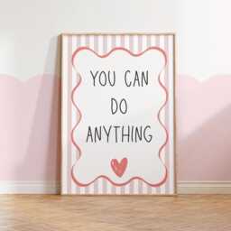 You Can Be Anything Pink Striped Girls Affirmation Wall Print For Bedroom Or Nursery - thumbnail 2