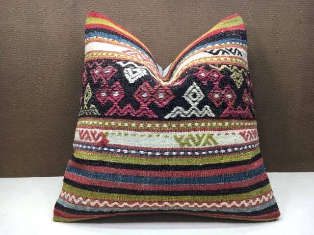 Vintage Kilim Pillow Cover, Bohemian Turkish Throw - 20x20 - image 1