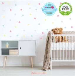 Reusable Fabric Polka Dot Wall Stickers, Rental Friendly Nursery Decor, Repositionable Self Adhesive Spots, Instant Room Makeover