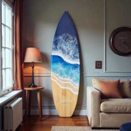 Surfboard Wall Resin Art Bar Decor, Wooden Hanging Art, Surfer Gift, Beach House New Home Gift - thumbnail 1