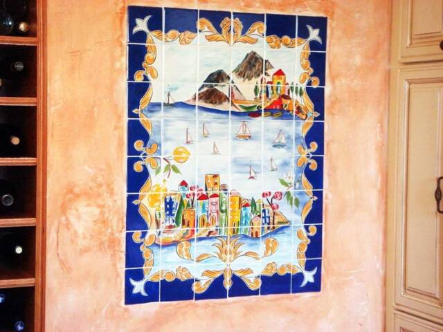 Kitchen Backsplash, Decorative Tile Mural, Bathroom Cobalt Blue Italian Hand Painted Wall Mural. Indoor Outdoor Porcelain Mural - image 1