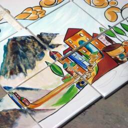 Kitchen Backsplash, Decorative Tile Mural, Bathroom Cobalt Blue Italian Hand Painted Wall Mural. Indoor Outdoor Porcelain Mural - thumbnail 3