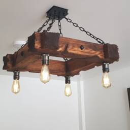 Handcrafted Wooden Beam Chandelier Rustic Farmhouse Lighting - thumbnail 3
