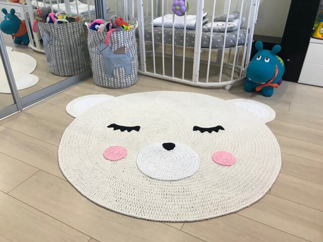 Nursery Crochet Teddy Bear Rug, Rug For Kids Room, Crochet Circle Kids Mat, Carpet, Room White Baby/Mat - image 1