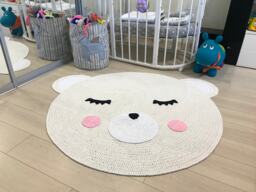 Nursery Crochet Teddy Bear Rug, Rug For Kids Room, Crochet Circle Kids Mat, Carpet, Room White Baby/Mat