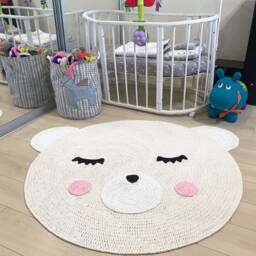 Nursery Crochet Teddy Bear Rug, Rug For Kids Room, Crochet Circle Kids Mat, Carpet, Room White Baby/Mat - thumbnail 2