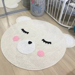 Nursery Crochet Teddy Bear Rug, Rug For Kids Room, Crochet Circle Kids Mat, Carpet, Room White Baby/Mat - thumbnail 3