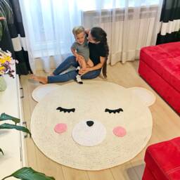 Nursery Crochet Teddy Bear Rug, Rug For Kids Room, Crochet Circle Kids Mat, Carpet, Room White Baby/Mat - thumbnail 4