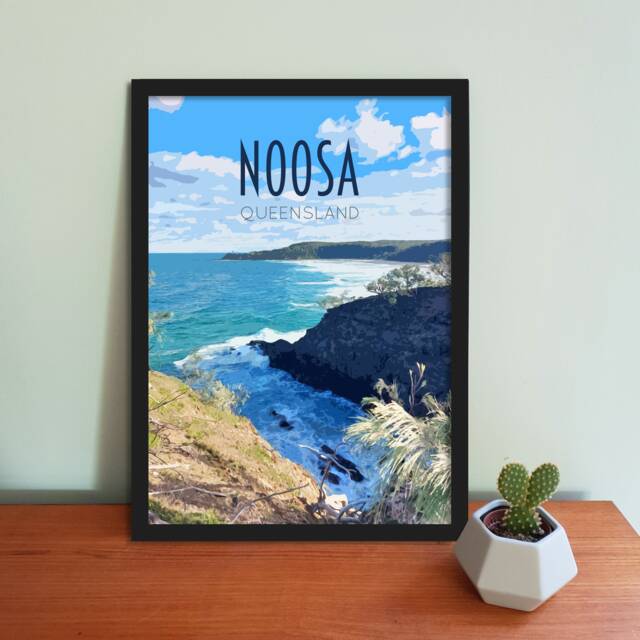 Noosa Travel Poster - Retro Vintage Style National Park Art Print, Artwork, Homeware, Queensland Australia Travel Print - image 1