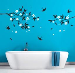 Bathroom Wall Decals Vinyl Art Natural Tree Branch With Flowers Sticker For Wallsby Decalisland - Sd 020 - thumbnail 1