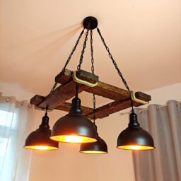 Rustic Chandelier - Hanging Light Fixture Wood Farmhouse Lights Industrial Style Lighting Bar Restaurant - thumbnail 2