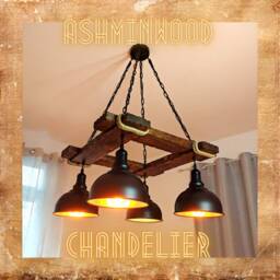 Rustic Chandelier - Hanging Light Fixture Wood Farmhouse Lights Industrial Style Lighting Bar Restaurant - thumbnail 1