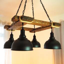 Rustic Chandelier - Hanging Light Fixture Wood Farmhouse Lights Industrial Style Lighting Bar Restaurant - thumbnail 3