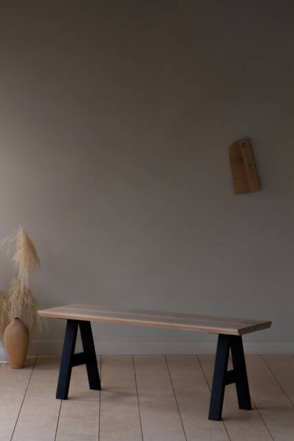 Konk ??? A Frame Bench [Metal Legs] Industrial Modern Oak Or Walnut Dining Seat, Minimalist Steel Base Hallway Seating, Side Table - image 1