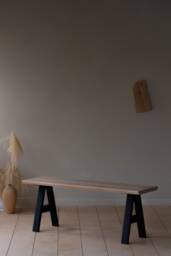 Konk ??? A Frame Bench [Metal Legs] Industrial Modern Oak Or Walnut Dining Seat, Minimalist Steel Base Hallway Seating, Side Table - thumbnail 1