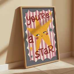 You're A Star, Wall Art, Colourful Inspirational Quote Print, Bright Children's Bedroom Decor, Shine Bright, Nursery, Playroom Art - thumbnail 1