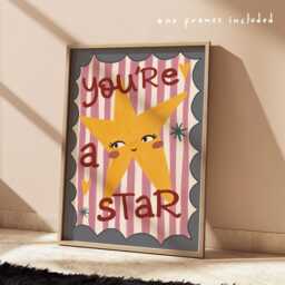 You're A Star, Wall Art, Colourful Inspirational Quote Print, Bright Children's Bedroom Decor, Shine Bright, Nursery, Playroom Art - thumbnail 2