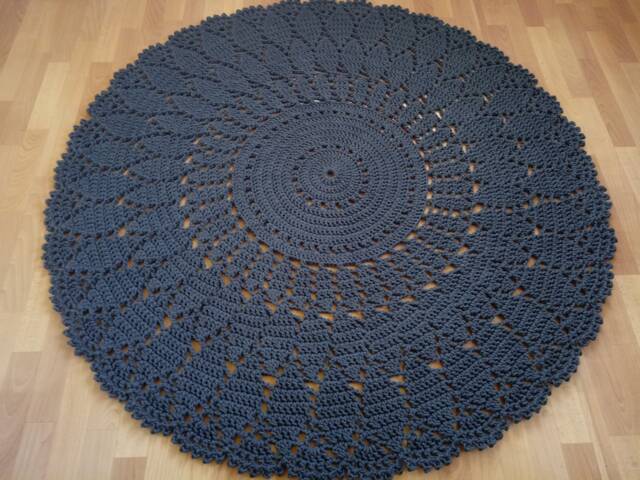 Handmade Chunky Crochet Cotton Rug Round Navy Blue Doily - image 1