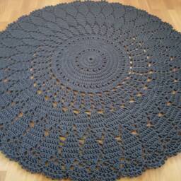 Handmade Chunky Crochet Cotton Rug Round Navy Blue Doily - thumbnail 4