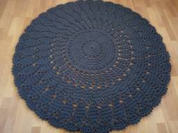 Handmade Chunky Crochet Cotton Rug Round Navy Blue Doily - thumbnail 1