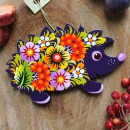 Wooden Christmas Animal Ornaments Hand Made, Set - Owl Ornament, Hanging Hedgehog Ornament Painted Wooden Christmas Decorations - thumbnail 2