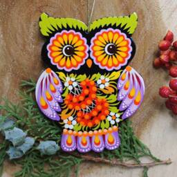 Wooden Christmas Animal Ornaments Hand Made, Set - Owl Ornament, Hanging Hedgehog Ornament Painted Wooden Christmas Decorations - thumbnail 3