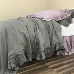 Medium Grey Duvet Cover With Country Ruffles, Natural Linen Shabby Chic Bedding - thumbnail 4