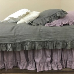 Medium Grey Duvet Cover With Country Ruffles, Natural Linen Shabby Chic Bedding - thumbnail 2