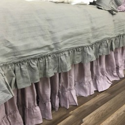 Medium Grey Duvet Cover With Country Ruffles, Natural Linen Shabby Chic Bedding - thumbnail 3