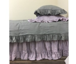 Medium Grey Duvet Cover With Country Ruffles, Natural Linen Shabby Chic Bedding