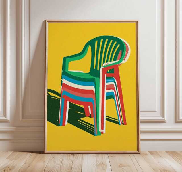 Retro Plastic Chairs Art Print, Mid Century Modern Pop - image 1