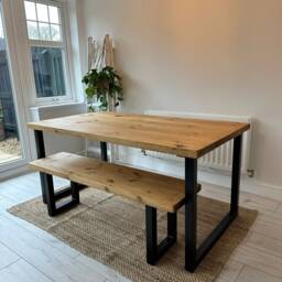 Dining Table - Wood Rustic & Benches Room Kitchen - thumbnail 2