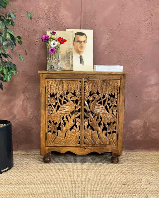 Handcrafted Two Door Peacock Carved Mango Wood Sideboard - image 1