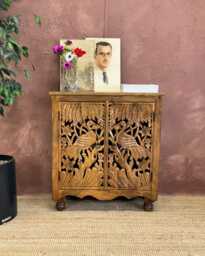 Handcrafted Two Door Peacock Carved Mango Wood Sideboard - thumbnail 1