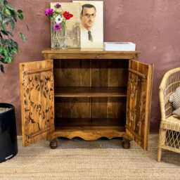 Handcrafted Two Door Peacock Carved Mango Wood Sideboard - thumbnail 2