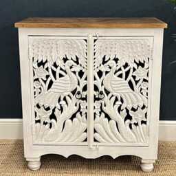 Handcrafted Two Door Peacock Carved Mango Wood Sideboard - thumbnail 4