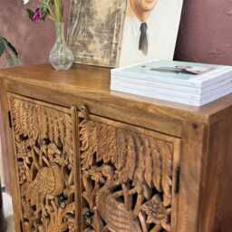 Handcrafted Two Door Peacock Carved Mango Wood Sideboard - thumbnail 3