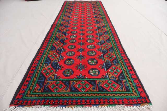 Multicolor Bukhara Runner Rug, 2'7x9'5 Ft Afghan Handmade Wool Plush Turkmen Traditional Natural Veg Dyes Kitchen - image 1