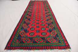Multicolor Bukhara Runner Rug, 2'7x9'5 Ft Afghan Handmade Wool Plush Turkmen Traditional Natural Veg Dyes Kitchen
