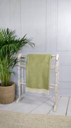 Green Fringed Throw Blanket Merino Wool - thumbnail 1